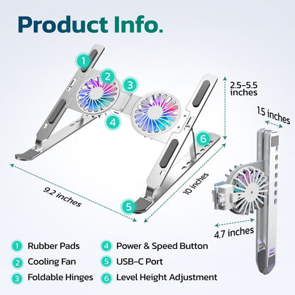 Rynx | Purely F82 Adjustable Laptop Stand Laptop Cooling Pad Fan Ergonomic Foldable Laptop Holder