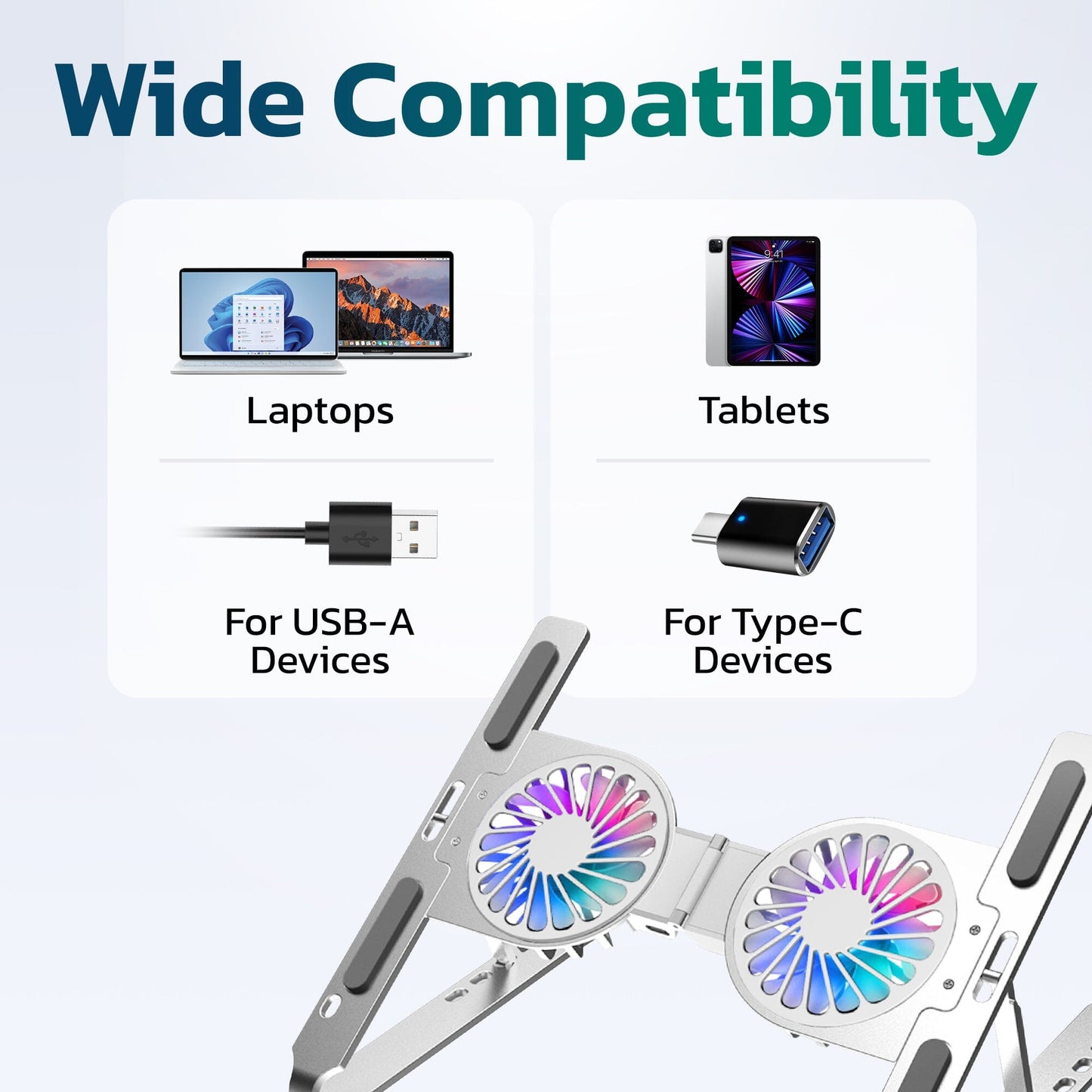 Rynx | Purely F82 Adjustable Laptop Stand Laptop Cooling Pad Fan Ergonomic Foldable Laptop Holder