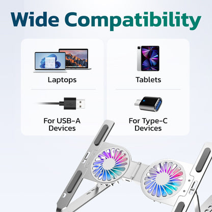 Rynx | Purely F82 Adjustable Laptop Stand Laptop Cooling Pad Fan Ergonomic Foldable Laptop Holder