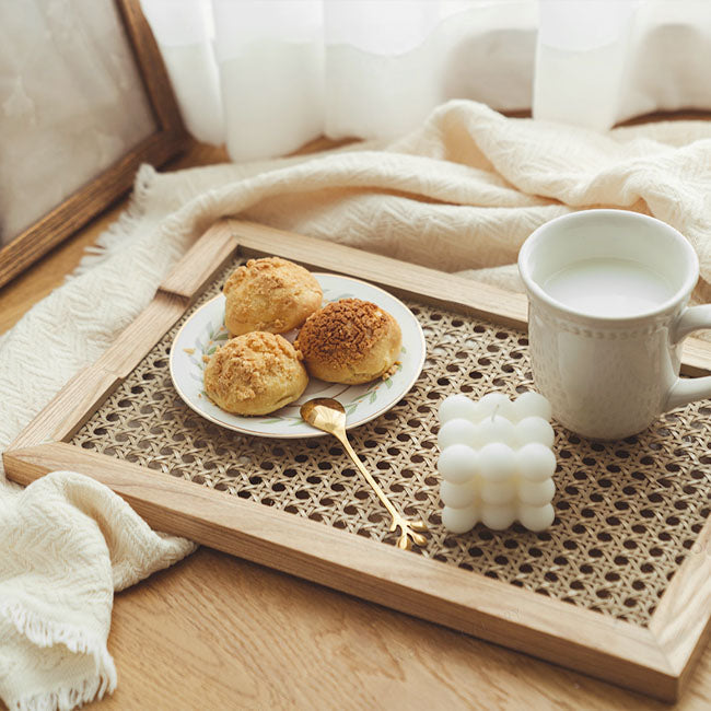 Rynx Bohemian Woven Rattan Wood Breakfast Tray