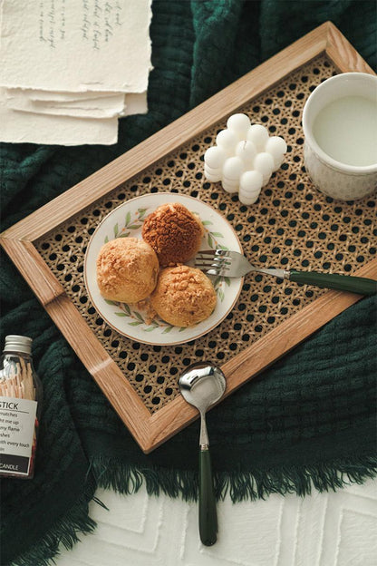 Rynx Bohemian Woven Rattan Wood Breakfast Tray