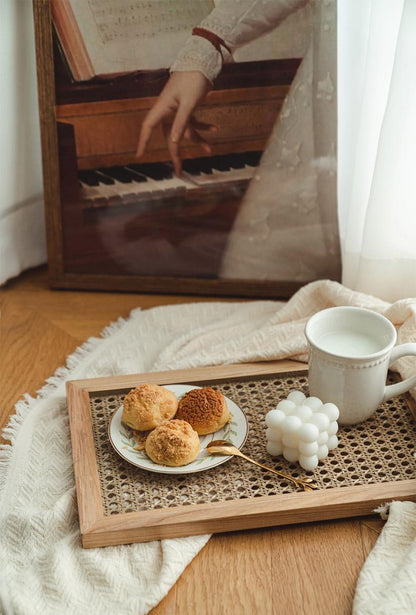 Rynx Bohemian Woven Rattan Wood Breakfast Tray
