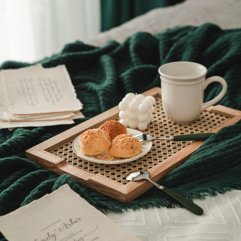 Rynx Bohemian Woven Rattan Wood Breakfast Tray