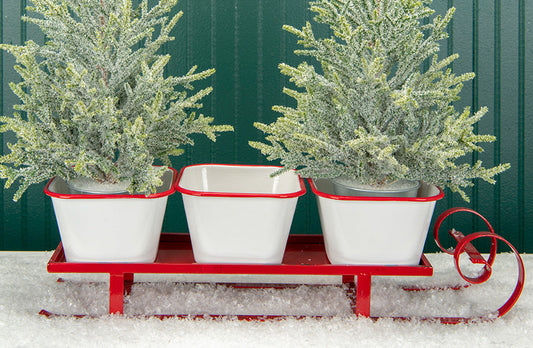 Rynx | Enamel flower pots with red Santa Claus sleigh