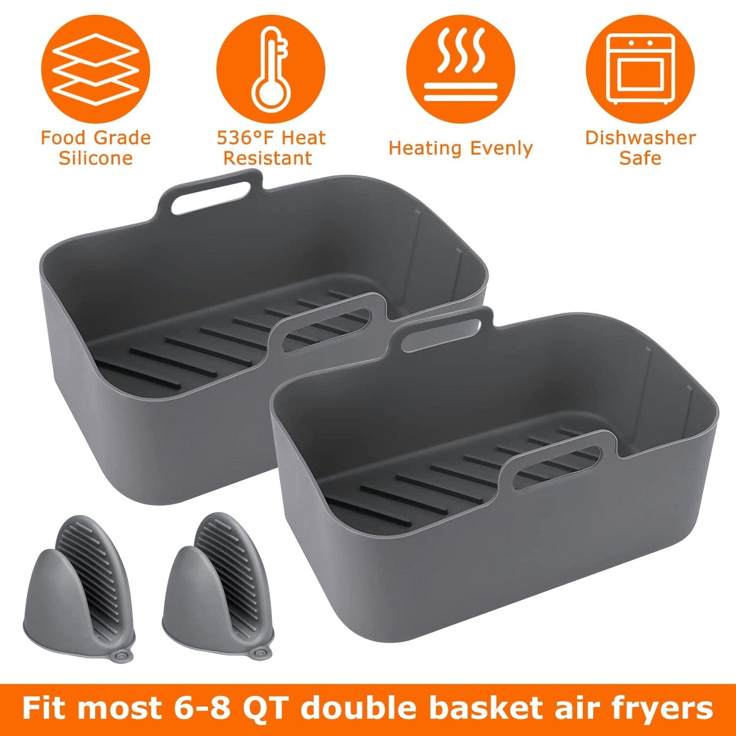 Rynx | Reusable air fryer silicone pot rectangular replacement for parchment paper 6-8 quart
