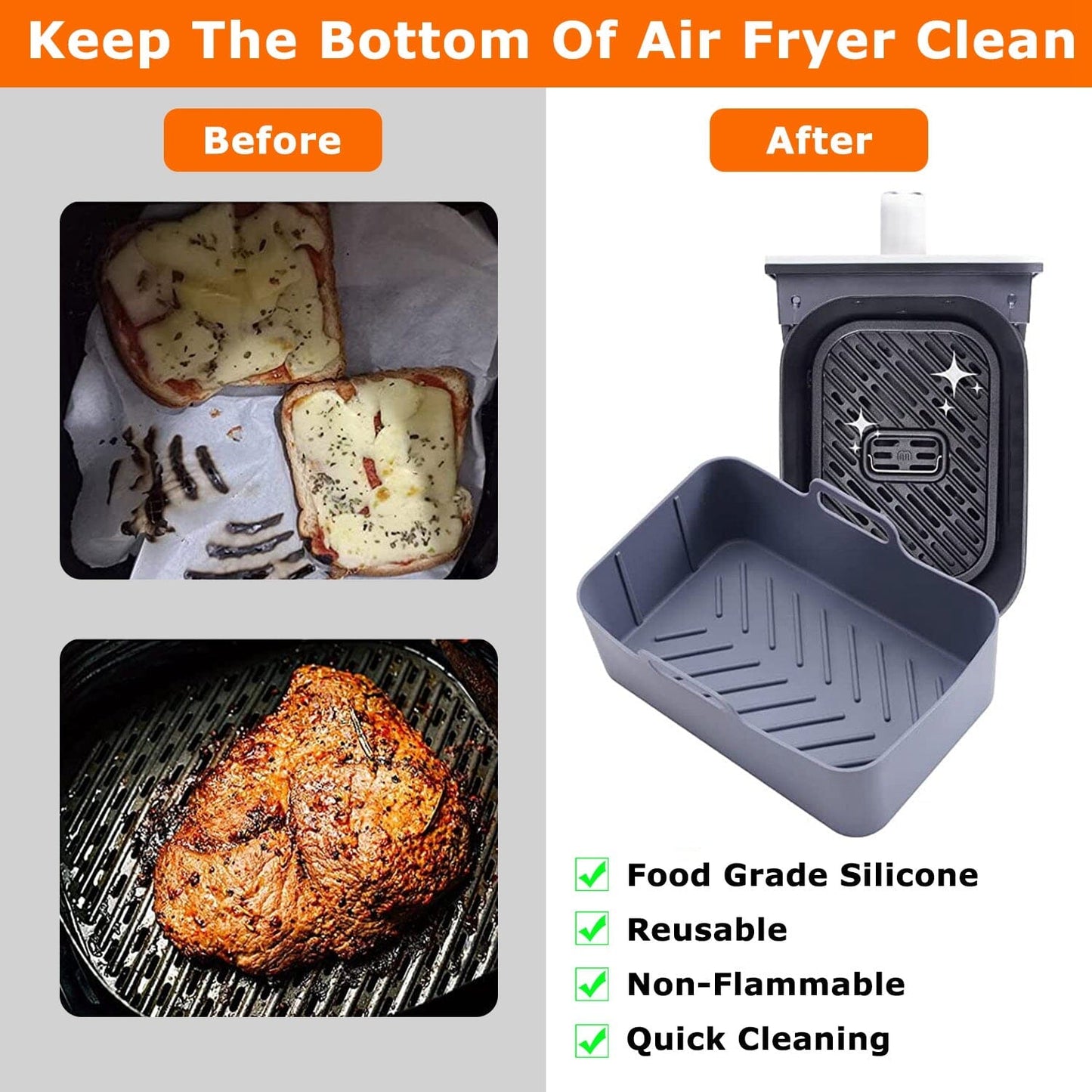 Rynx | Reusable air fryer silicone pot rectangular replacement for parchment paper 6-8 quart