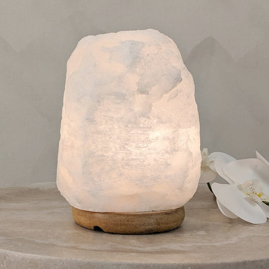 Rynx | Relive White Natural Salt Lamp on Wooden Base