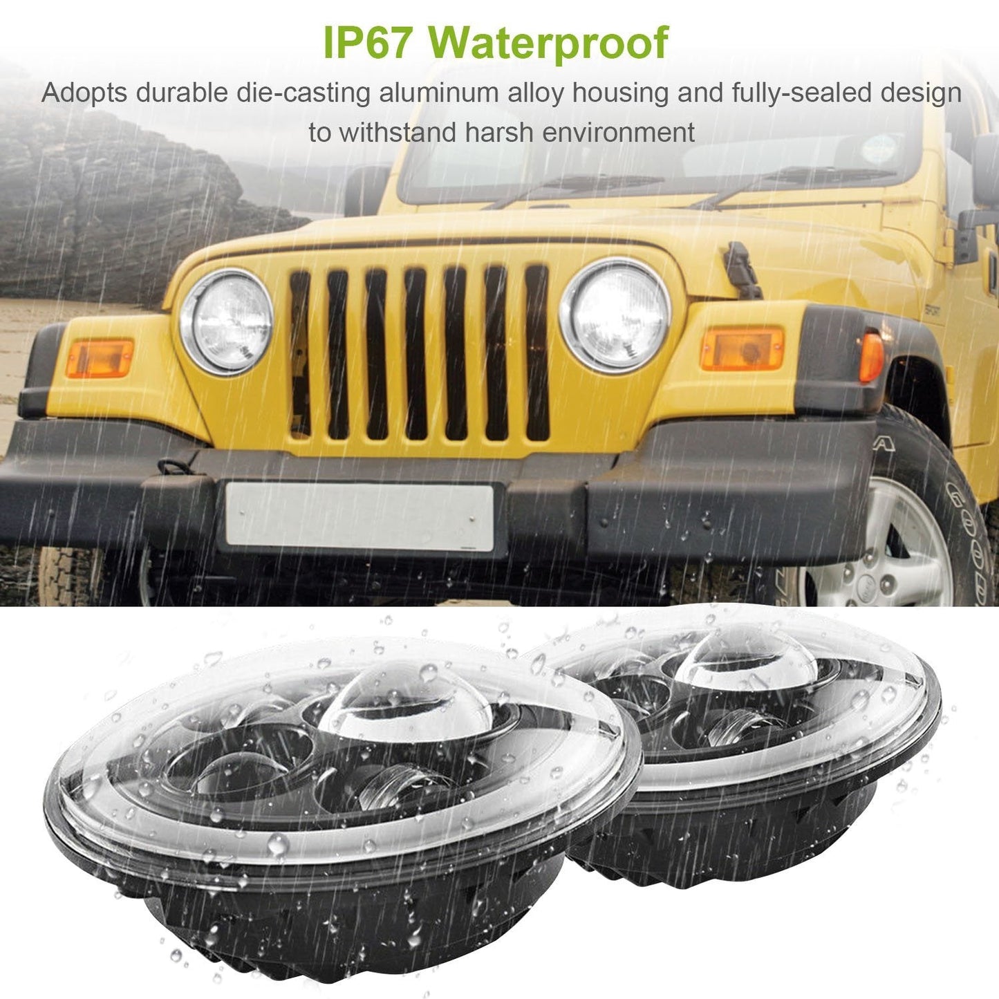 Rynx | Round LED Headlight Halo Angel Eyes for Jeep Wrangler