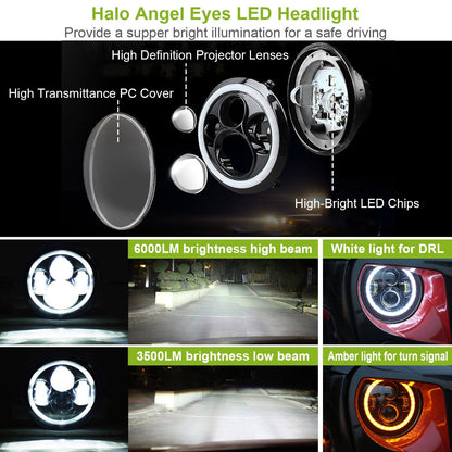 Rynx | Round LED Headlight Halo Angel Eyes for Jeep Wrangler