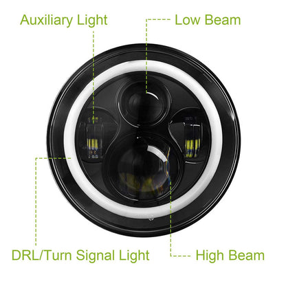 Rynx | Round LED Headlight Halo Angel Eyes for Jeep Wrangler