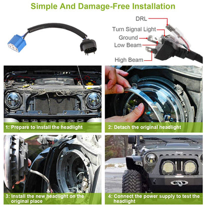 Rynx | Round LED Headlight Halo Angel Eyes for Jeep Wrangler