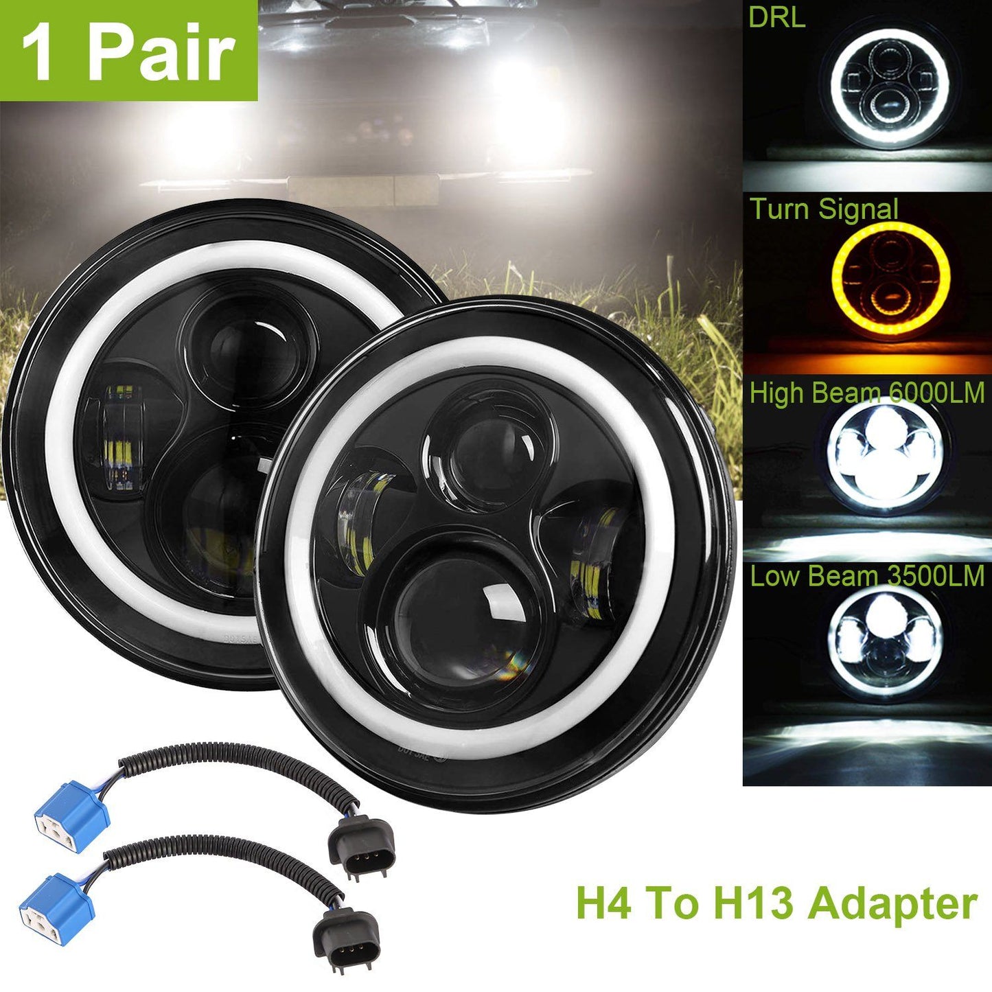 Rynx | Round LED Headlight Halo Angel Eyes for Jeep Wrangler