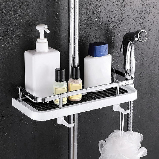 Rynx | Bathroom Shelf Caddy for Shower Rail, No Drilling Pole Shower Storage Rack Holder