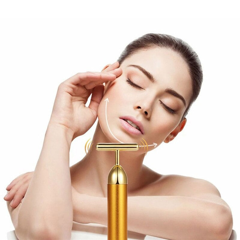 Rynx | GlowBar 24K Gold Face Roller | T-Massager | Skin Tightening & Anti-Aging