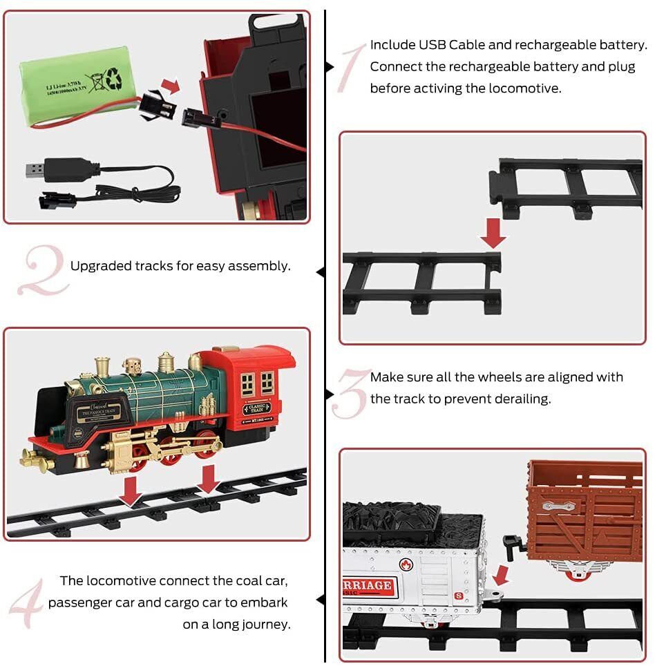 Rynx | Remote Control Vintage Classic RC Train Toy Set with Real Smoke, Lights, Sound