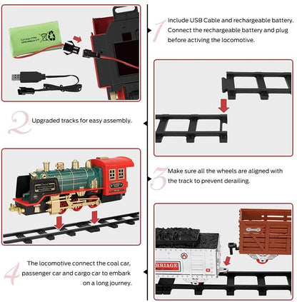 Rynx | Remote Control Vintage Classic RC Train Toy Set with Real Smoke, Lights, Sound