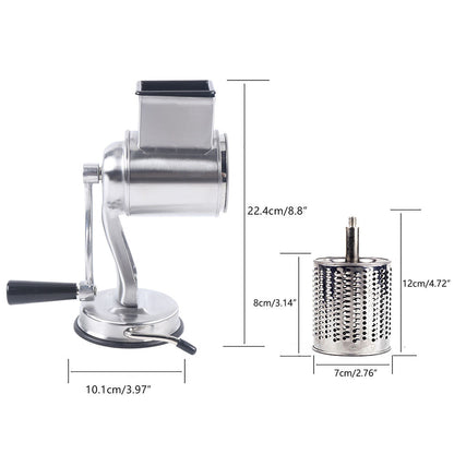 RYNX | Multifunctional Stainless Steel Rotary Cheese Grater, Hand Drum Cutter, Crank Vegetable Chopper