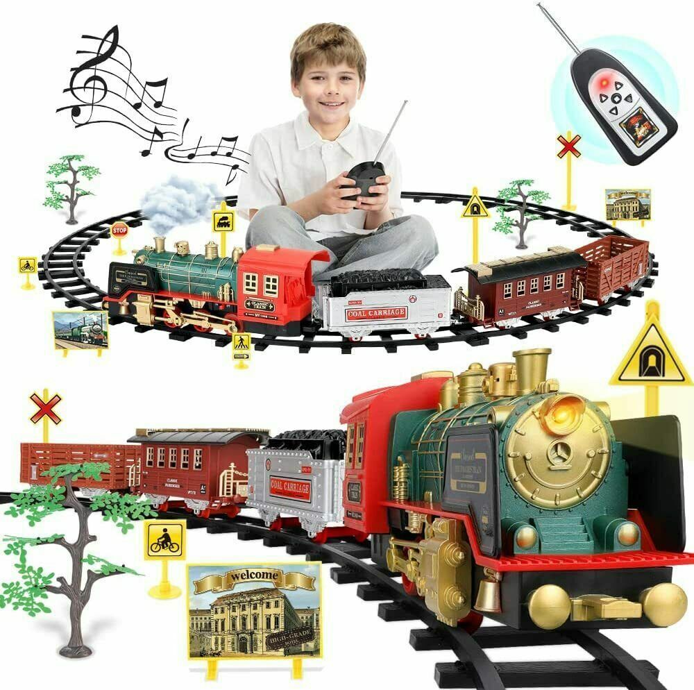 Rynx | Remote Control Vintage Classic RC Train Toy Set with Real Smoke, Lights, Sound