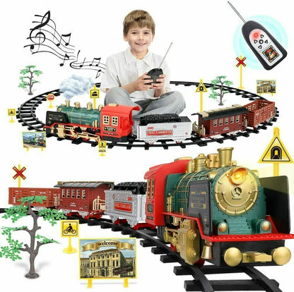 Rynx | Remote Control Vintage Classic RC Train Toy Set with Real Smoke, Lights, Sound