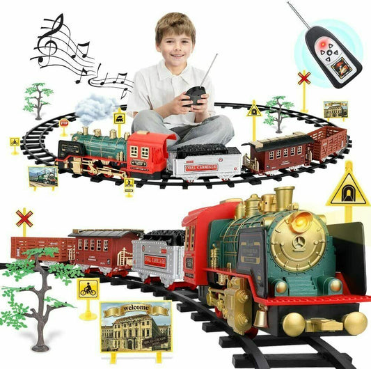 Rynx | Remote Control Vintage Classic RC Train Toy Set with Real Smoke, Lights, Sound