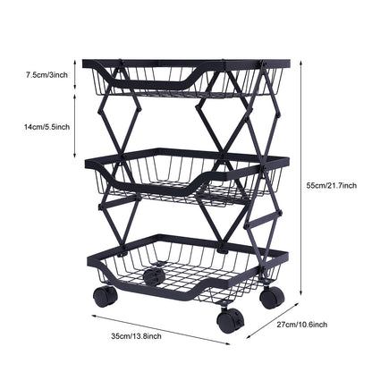 Rynx | Stackable Fruit Vegetable Kitchen Basket Shelf Storage 3-Tier Rolling Cart