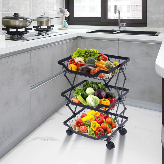 Rynx | Stackable Fruit Vegetable Kitchen Basket Shelf Storage 3-Tier Rolling Cart