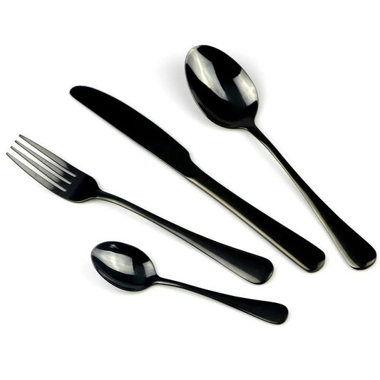 RYNX | Set Black 32 pcs Stainless Steel Knife Fork Spoon Stylish Teaspoon Kitchen