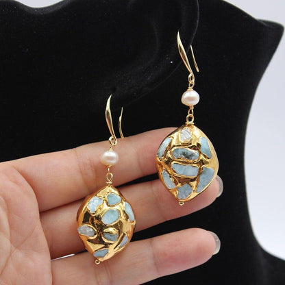 Rynx | Elegant gold-plated blue Larimar pearl set: A touch of luxury for your jewelry creations