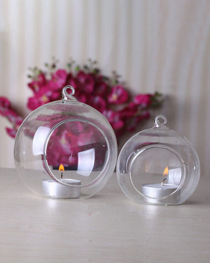 Rynx | GlobeFlicker Terrarium Glass Tealight Holder | Set of 2 | Elegant Decor for Home | Atmospheric Lighting
