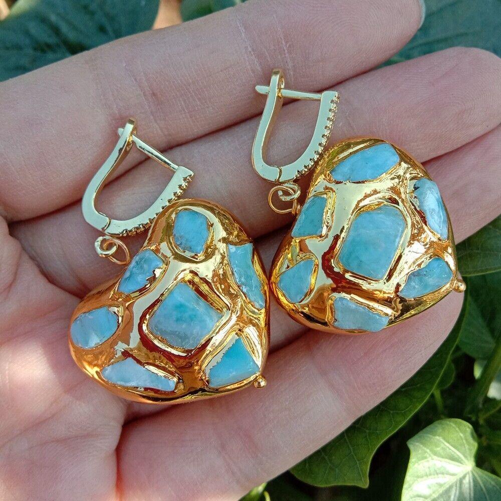 Rynx | Elegant gold-plated blue Larimar pearl set: A touch of luxury for your jewelry creations