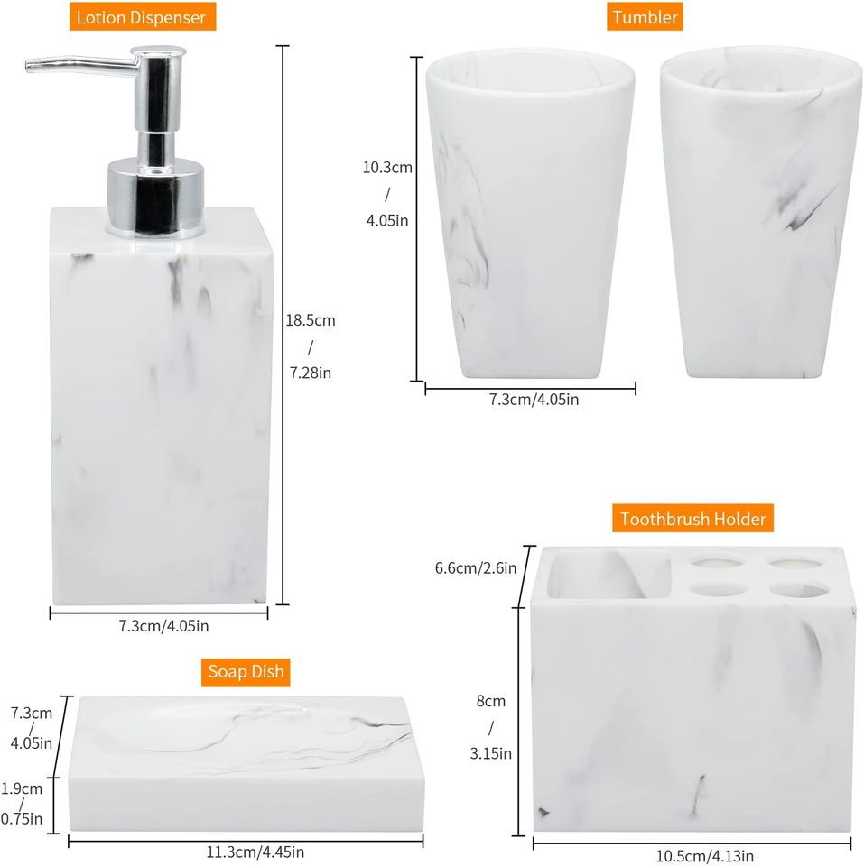 Rynx | AurumCasa Marble Bathroom Set 5-piece | Elegant Design | Luxurious Bathroom Accessories for Home