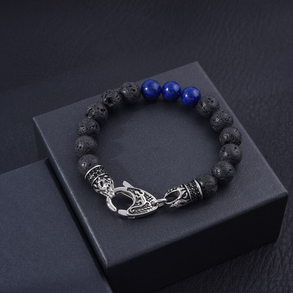 Rynx | Genuine black lava volcanic lapis stainless steel pearl necklace
