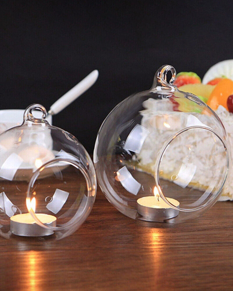 Rynx | GlobeFlicker Terrarium Glass Tealight Holder | Set of 2 | Elegant Decor for Home | Atmospheric Lighting