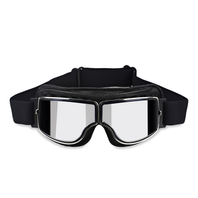 RYNX | Vintage-Motorcycle Glasses – Perfect Fit Over Your Glasses Black Leather - Silver Lens
