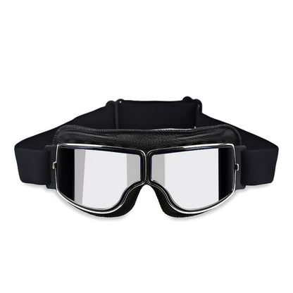 RYNX | Vintage-Motorcycle Glasses – Perfect Fit Over Your Glasses Black Leather - Silver Lens