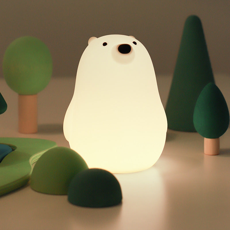 Rynx | Squeezeable Silicone White Bear LED Night Light - Perfect Gift for Kids and Girls