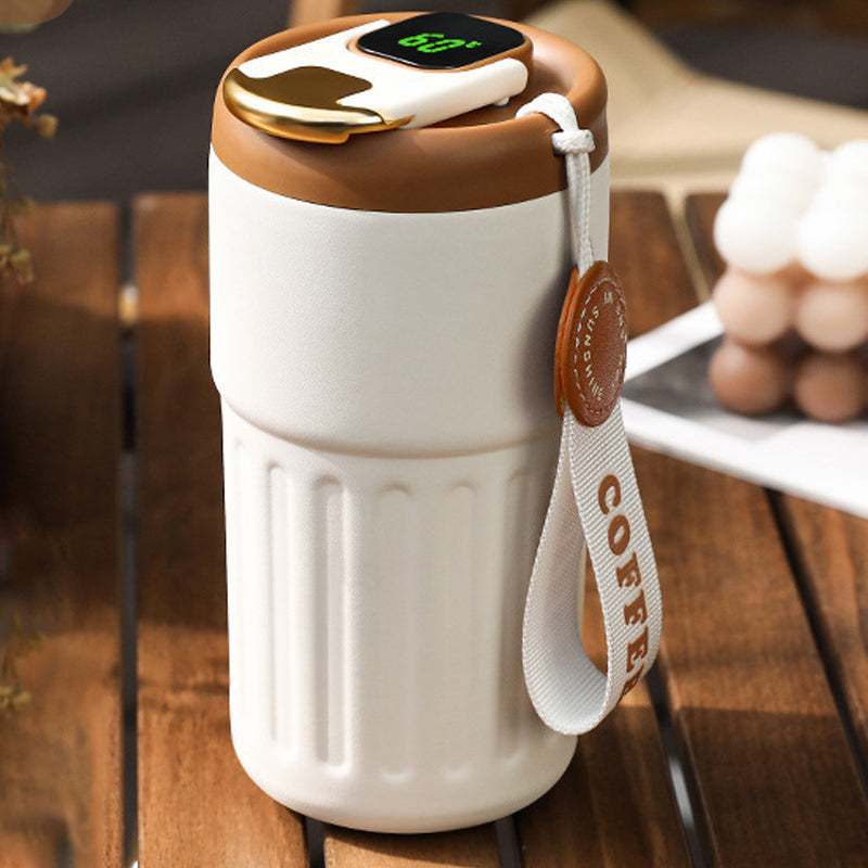 Rynx | Coffee thermos bottle with temperature display white+brown