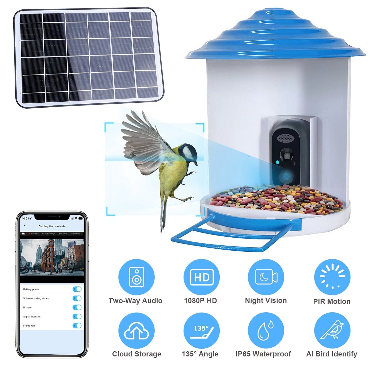 Rynx | Smart Bird Feeding Station with Solar-Powered Camera 1080P HD AI Identification PIR