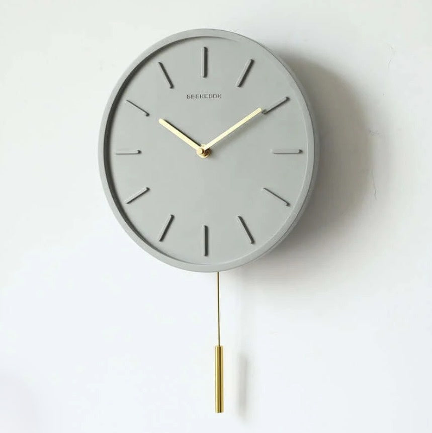 RYNX | Wall Clock In Nordic Cement With Metal Pendulum - Wall Clock In Nordic Cement With Metal Pendulum