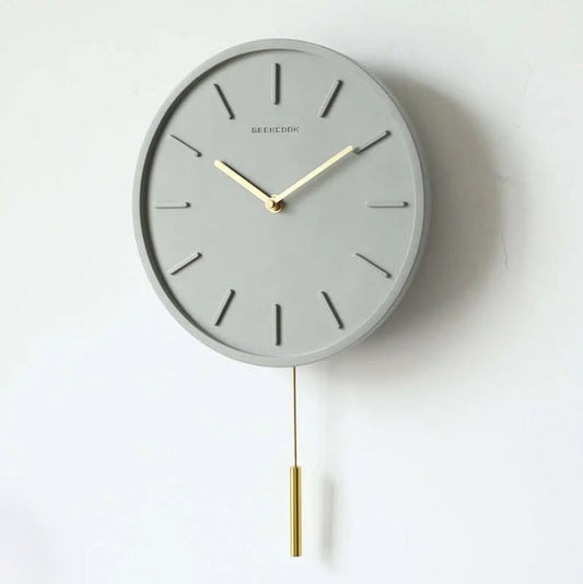 RYNX | Wall Clock In Nordic Cement With Metal Pendulum - Wall Clock In Nordic Cement With Metal Pendulum