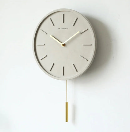 RYNX | Wall Clock In Nordic Cement With Metal Pendulum - Wall Clock In Nordic Cement With Metal Pendulum