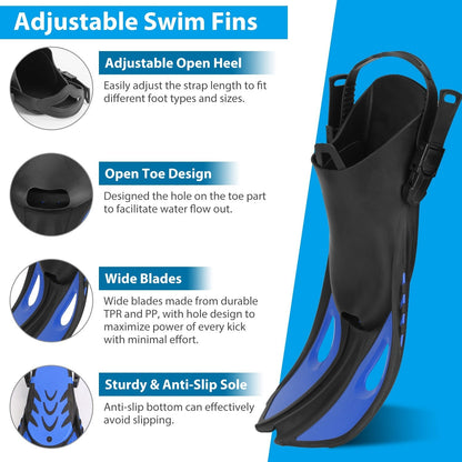 Rynx | Snorkeling Gear Mask Fins Set with Adjustable Swim Fins