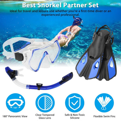 Rynx | Snorkeling Gear Mask Fins Set with Adjustable Swim Fins