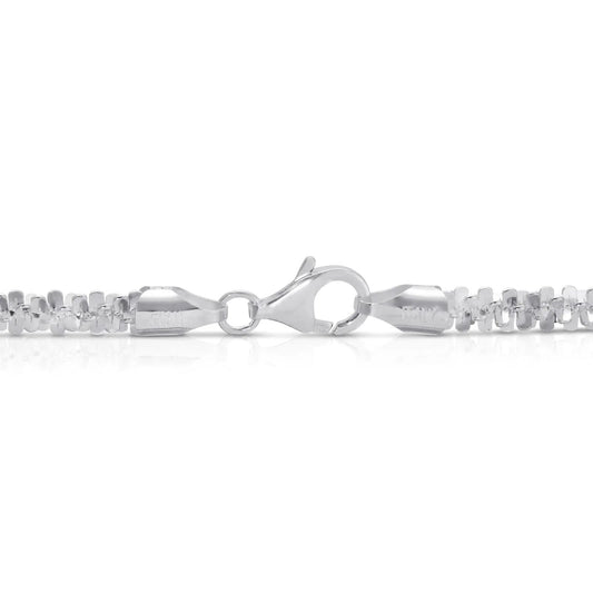 Rynx | Solid 925 Sterling Silver Diamond Cut Margarita Sparkle Rock 3MM Chain Necklace