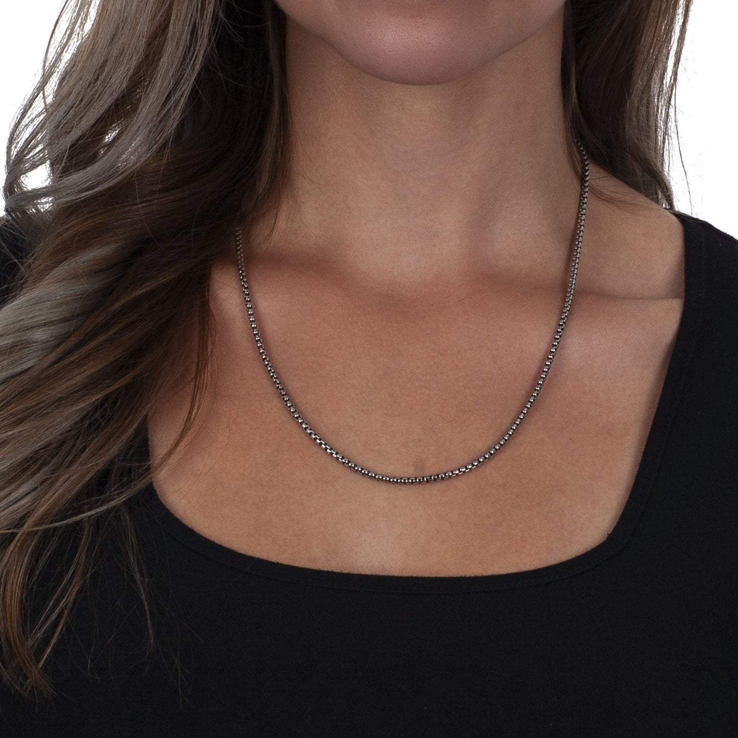 Rynx | Solid Round Box Chain Necklace - Oxidized Antique Finish