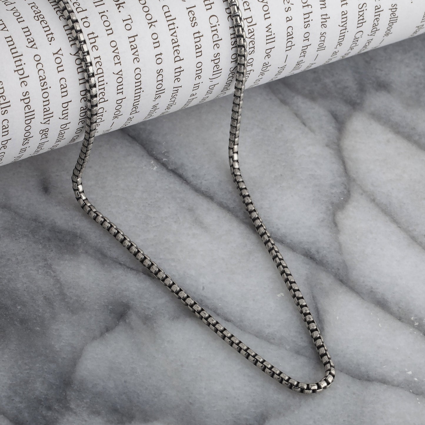 Rynx | Solid Round Box Chain Necklace - Oxidized Antique Finish