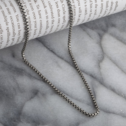 Rynx | Solid Round Box Chain Necklace - Oxidized Antique Finish