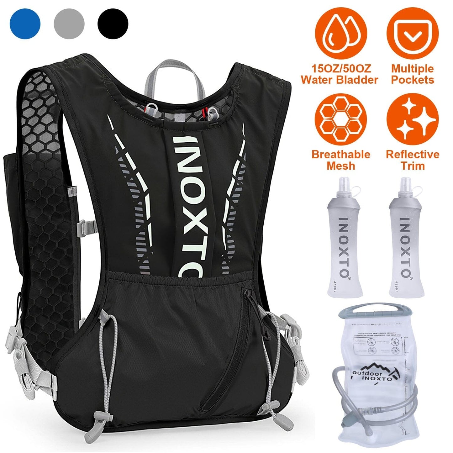 Rynx | Sport Hydration Vest Runner Backpack with 15oz, 50oz Water Bladder
