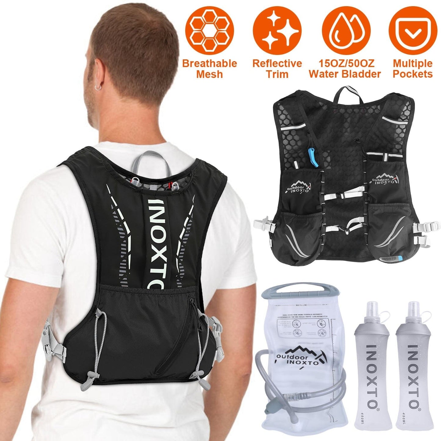 Rynx | Sport Hydration Vest Runner Backpack with 15oz, 50oz Water Bladder