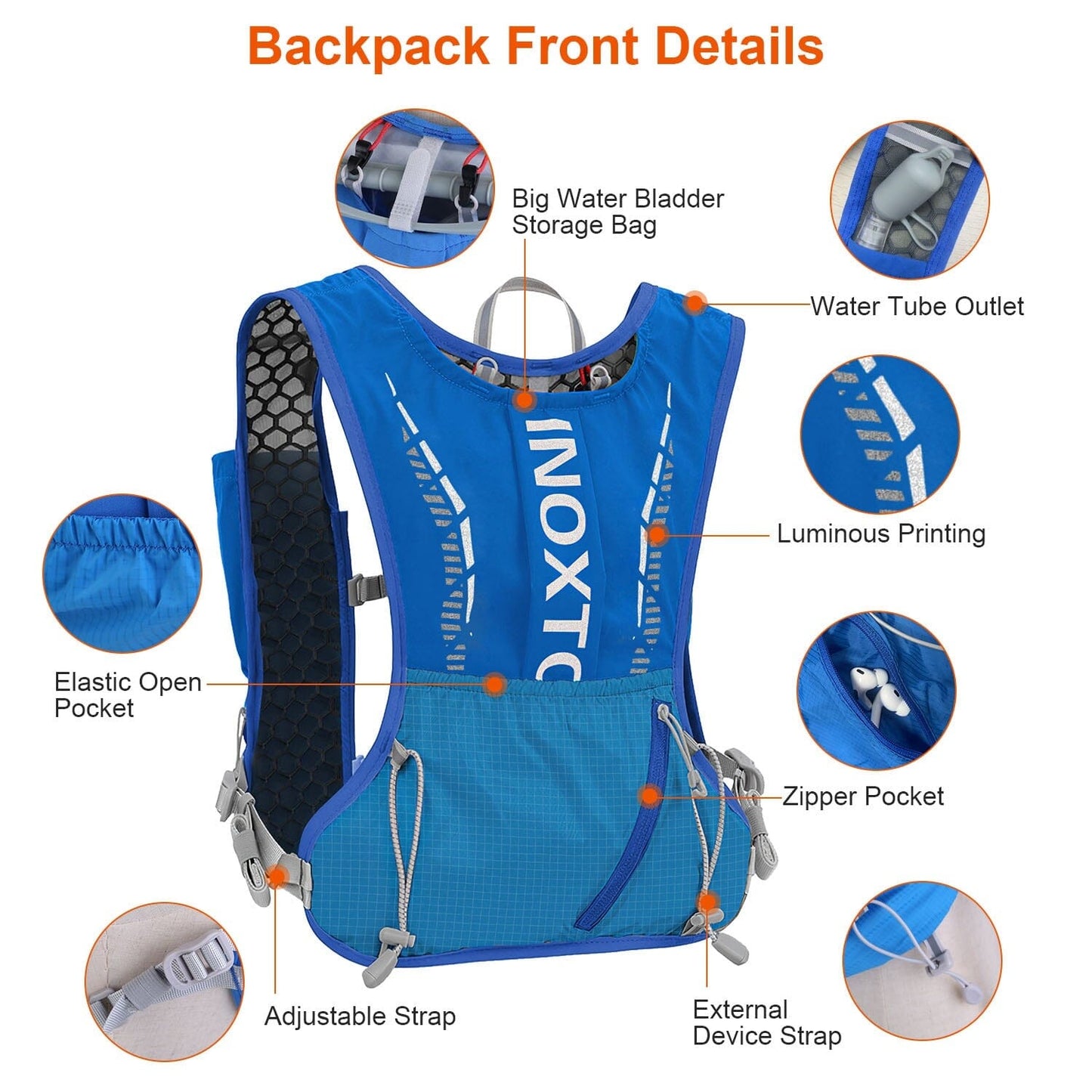 Rynx | Sport Hydration Vest Runner Backpack with 15oz, 50oz Water Bladder